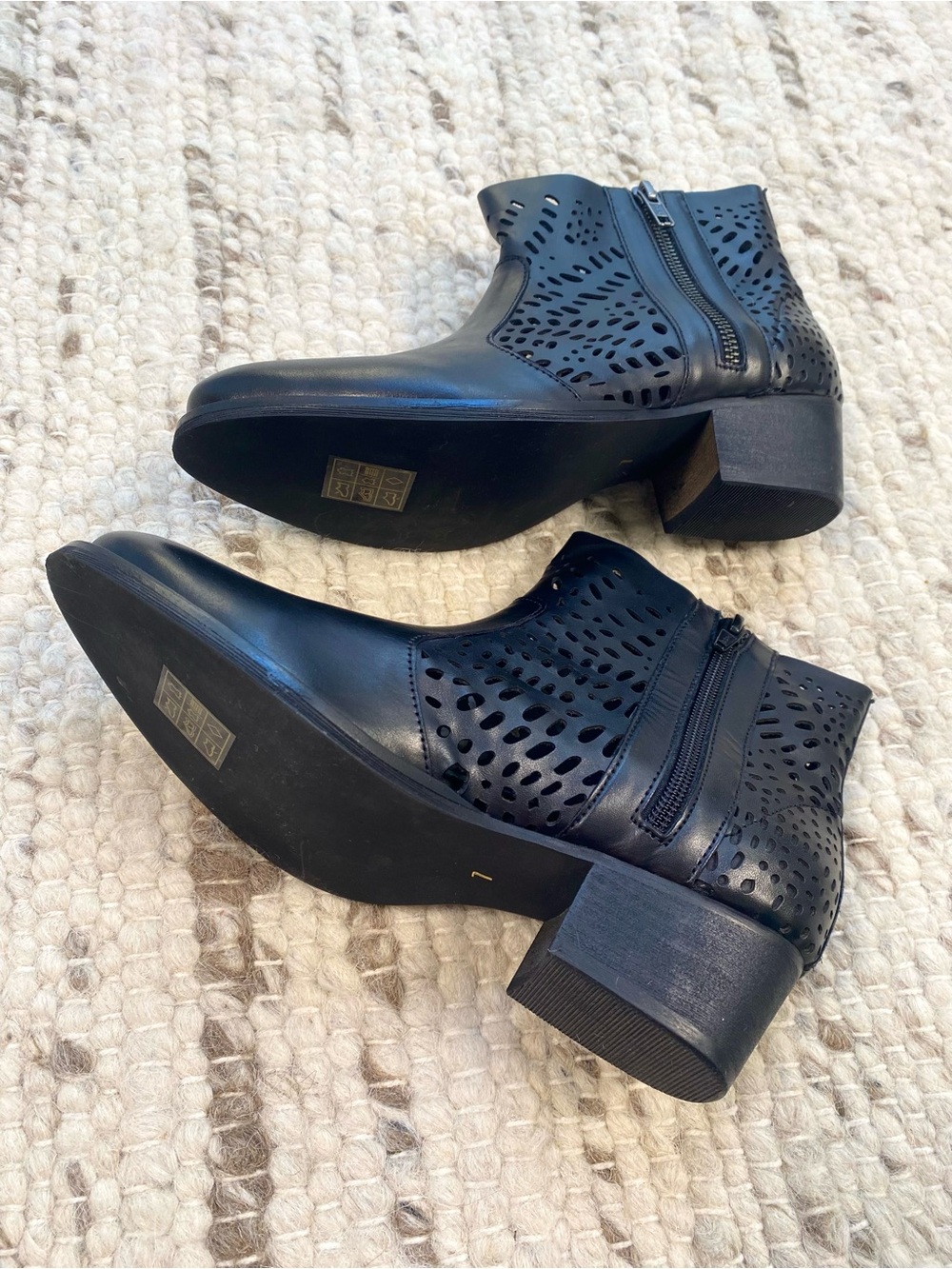 Extreme by Eddie Marc Black Laser Cut Cutout Zip Ankle Booties, Size 7 - Picture 7 of 10